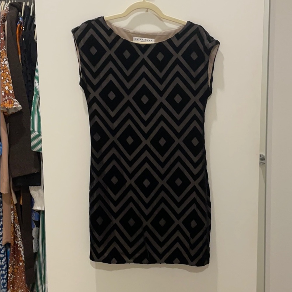 Black velvet patterned Trina Turk dress